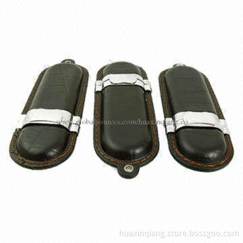 USB Memory Drives, Leather+Metal Material, 512MB-64GB Capacity, Logo Design, 5-year Warranty, USB2.0